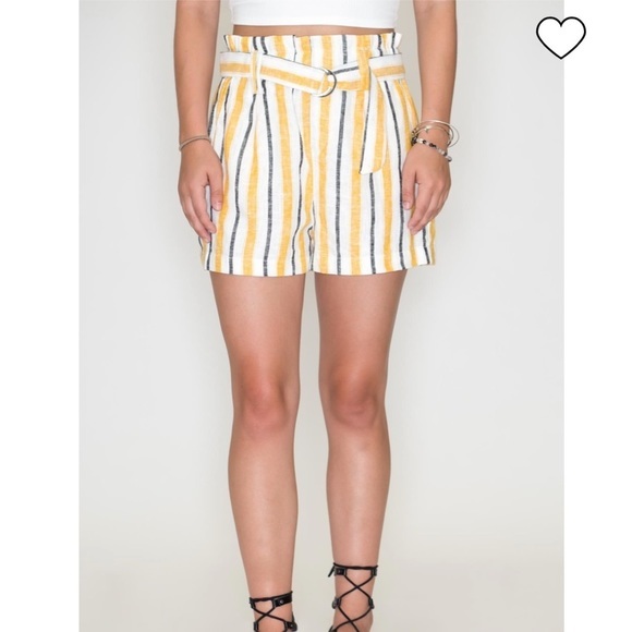 Love Tree striped high waist linen cuffed shorts size large - Picture 2 of 8